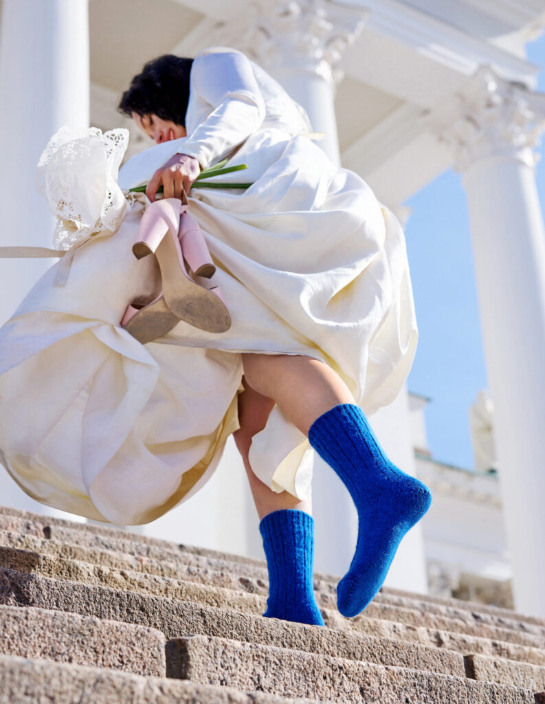 Bride wearing blue socks